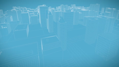 blueprint wireframe city skyline rotates in seamless loop