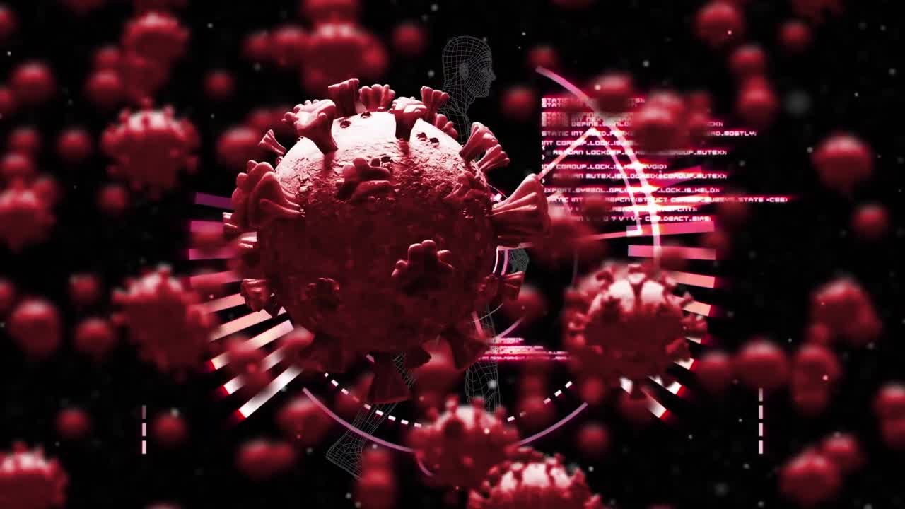 Animation of coronavirus cells over data processing