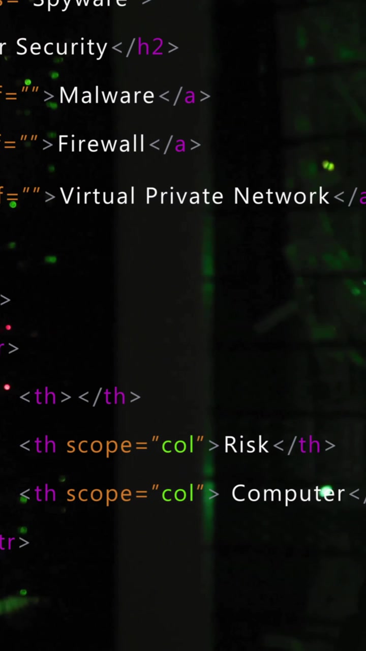 Computer code animation over server room with green lights