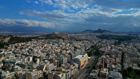 Panoramic-Aerial-View-Of-Athens-Cityscape-During-Cloudy-Day-In-Greece