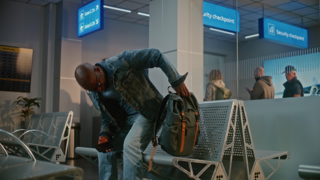 Airport Passenger Waiting in Security Line