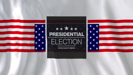 animation of presidential election, usa text over american flags on waving white background