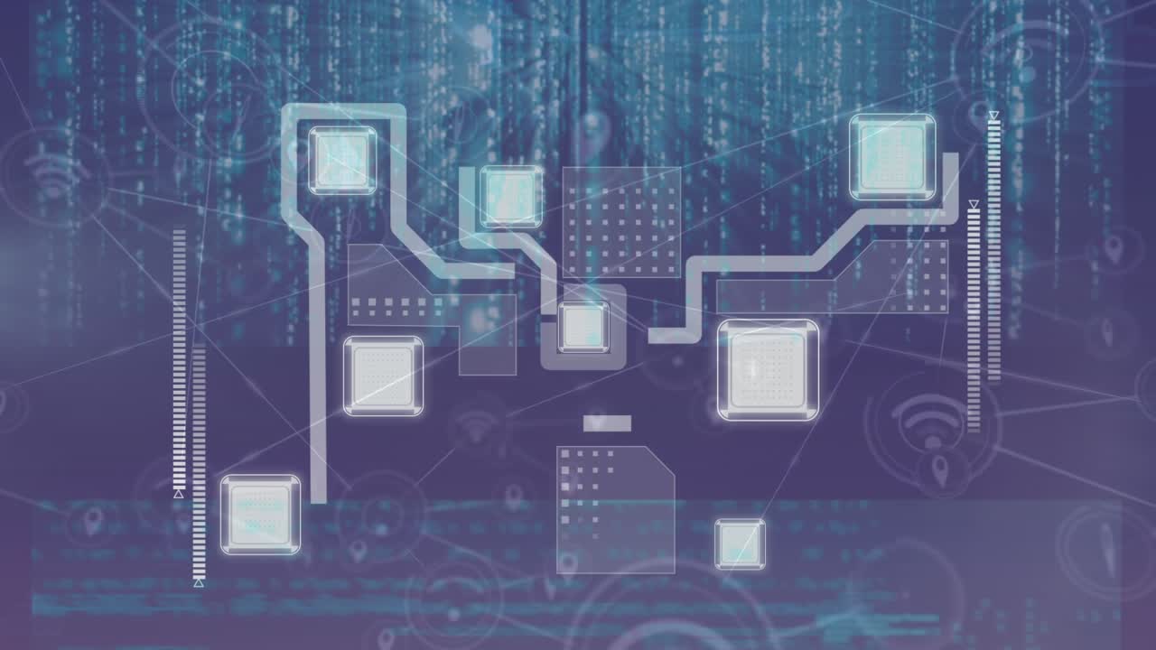 Animation of data processing over icons