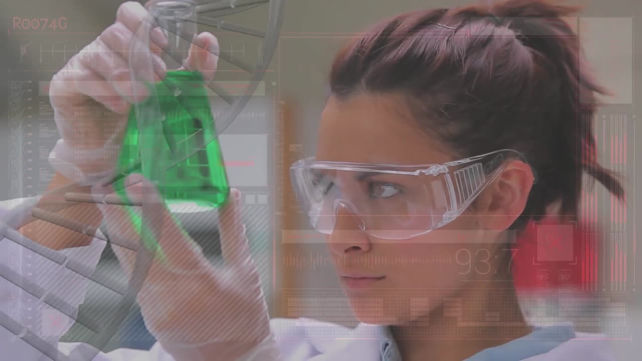 científico estudiando un líquido en un frasco