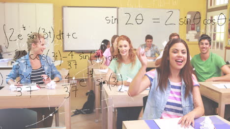 students in a classroom and mathematical equations