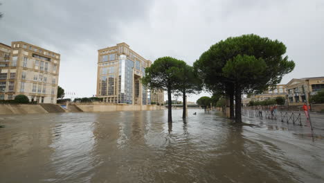 montpellier le lez flooded river cloudy day antigone neighbourhood residential