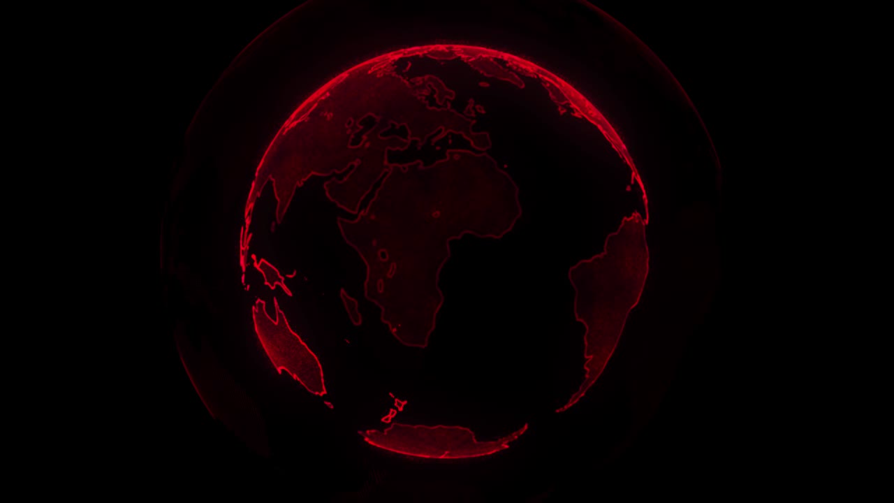 planeta rojo digital de la tierra globo giratorio con continentes brillantes animación 3d con tierra digital y partículas concepto de negocio global abstracto
