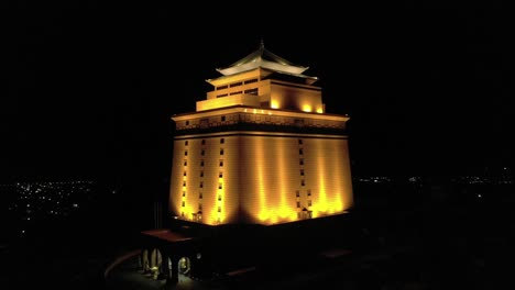 aerial view showing lighting temple at night in taiwan,south east asia