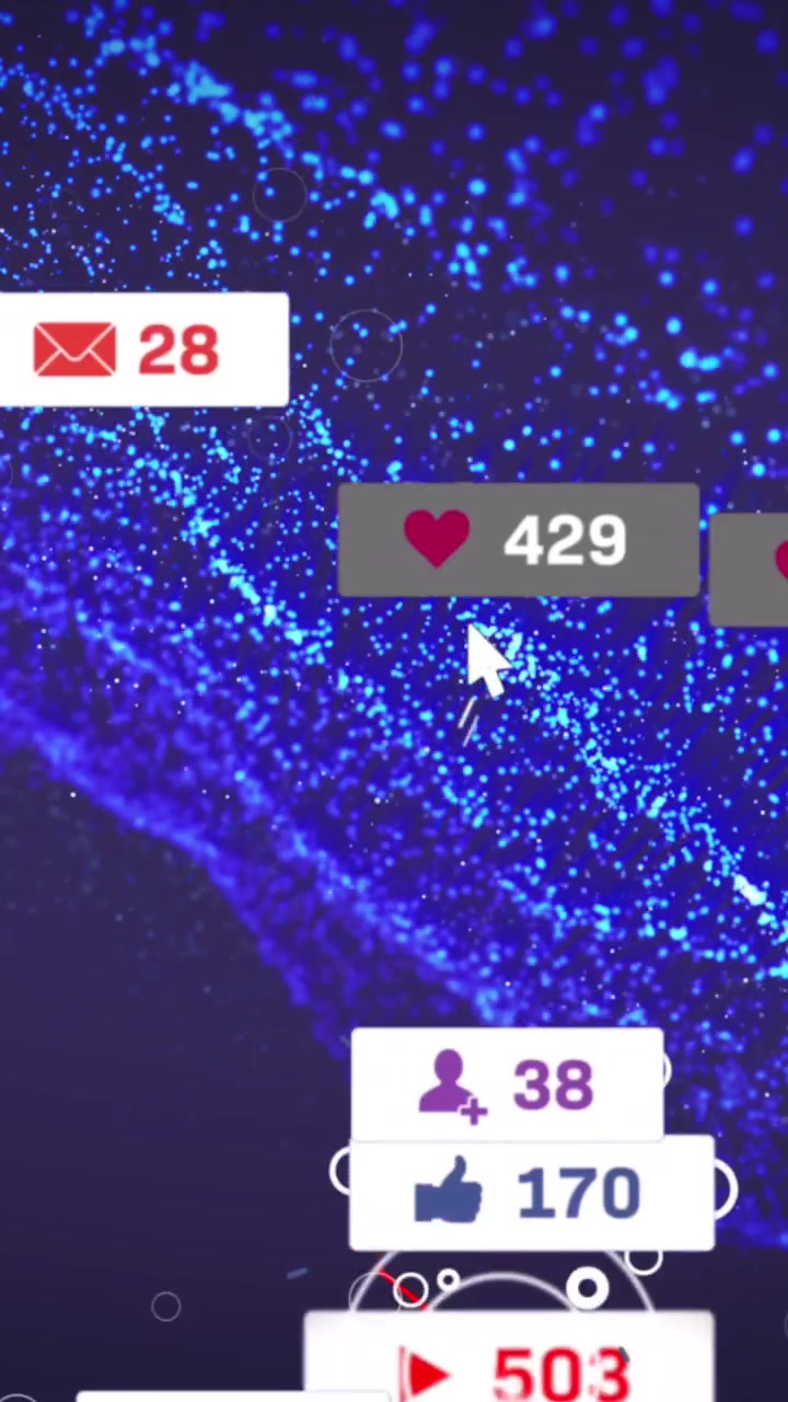 Animation af notifikationsbjælker over prikker, der danner et dynamisk mønster mod en abstrakt baggrund