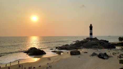 aerial drone shot of kapu beach with its scenic lighthouse in udupi