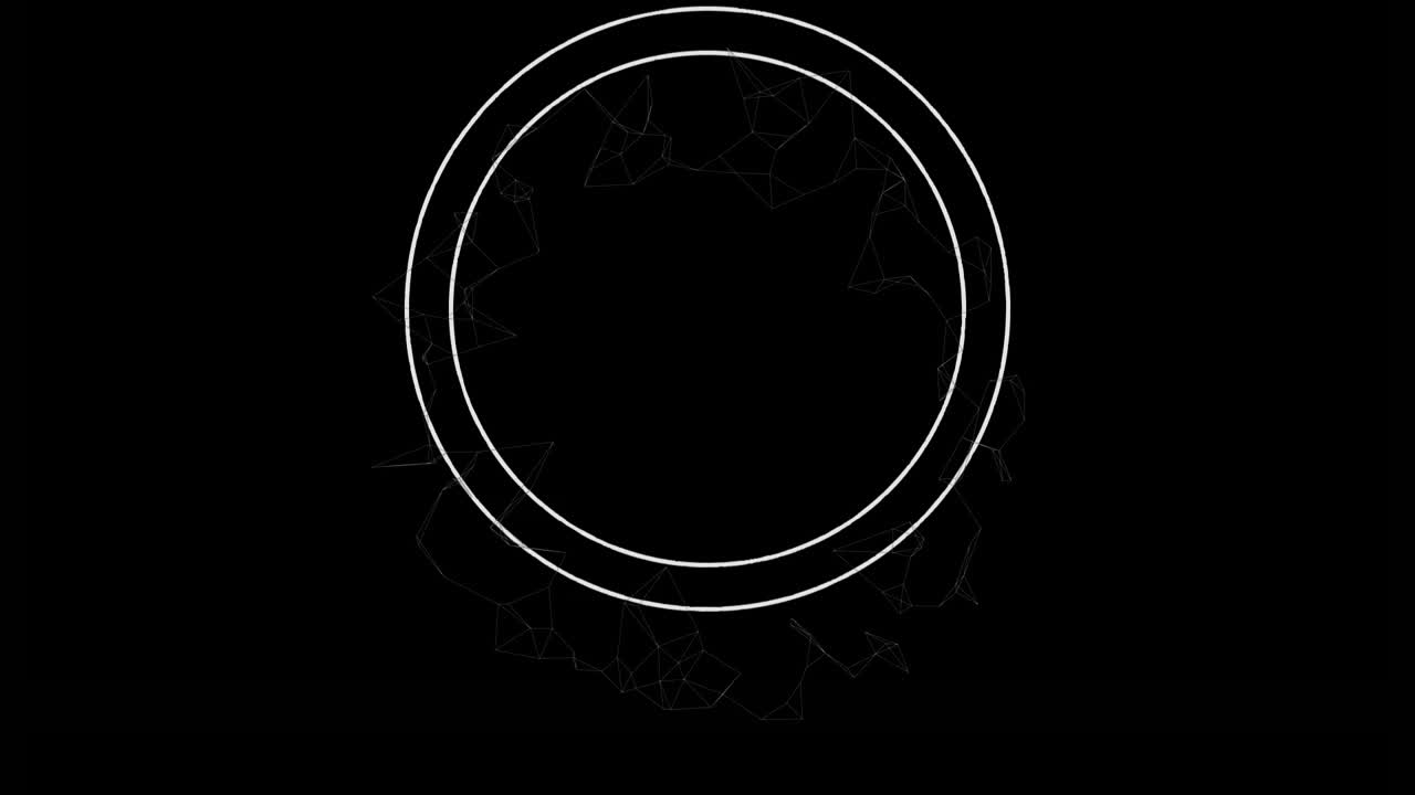 검은 바탕 위의 원과 연결의 움직이는 네트워크의 애니메이션