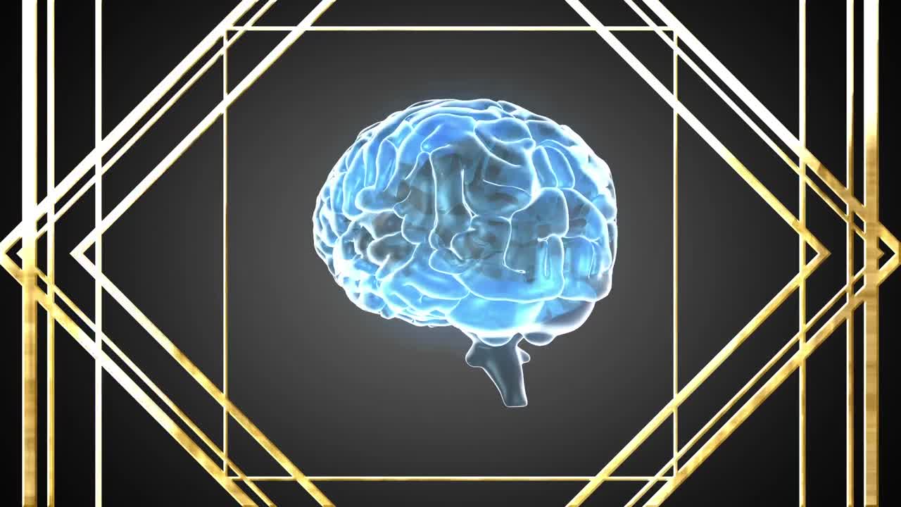 animación del cerebro humano digital en formas geométricas contra un fondo abstracto.