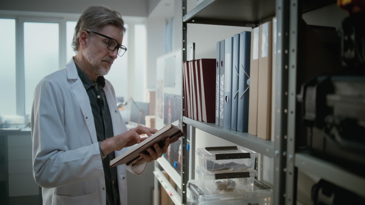 Scientist Reading in a Research Lab