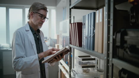 scientist reading in a research lab