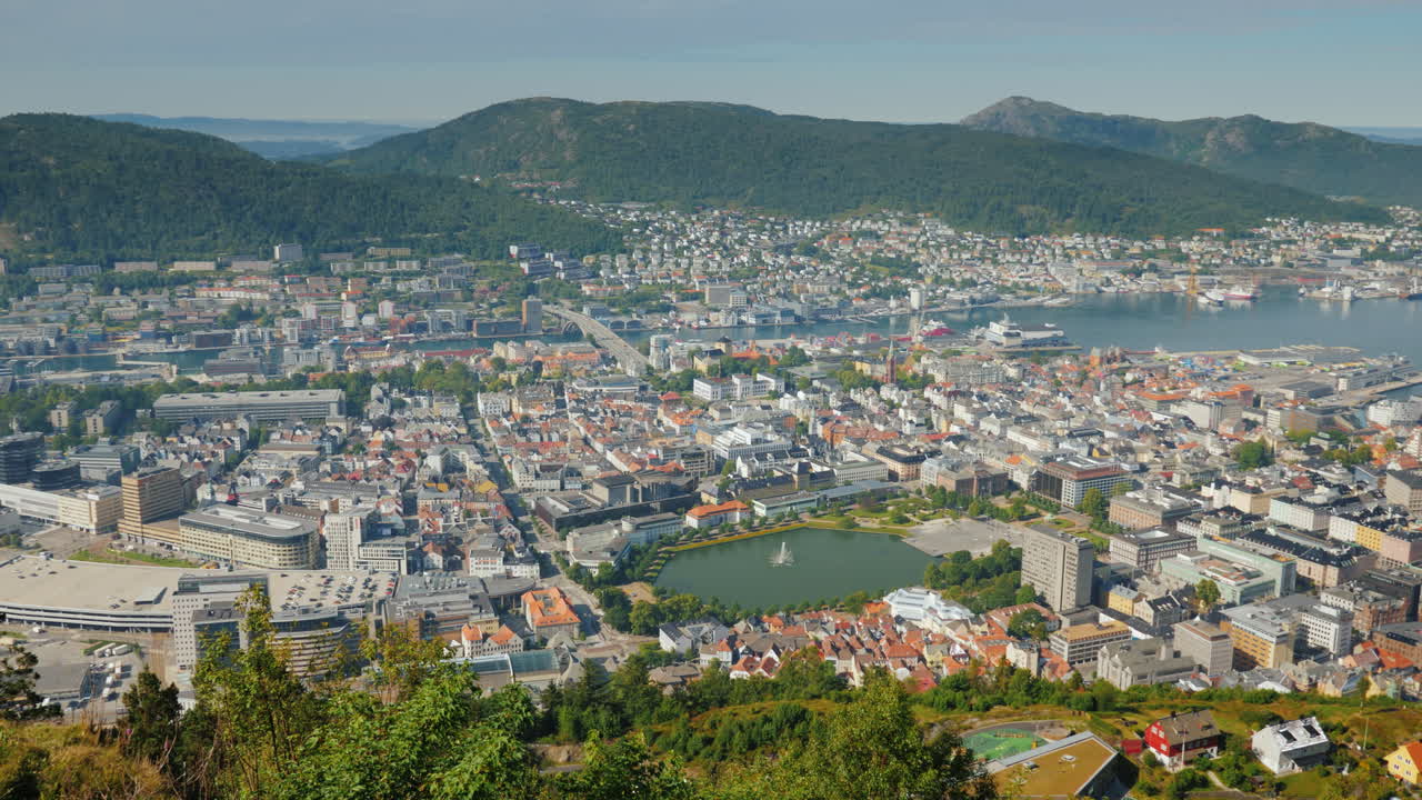 노르웨이 4k 비디오에서 베르겐 시의 최고 전망