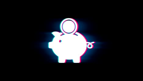 piggy bank save money symbol on glitch retro vintage animation.