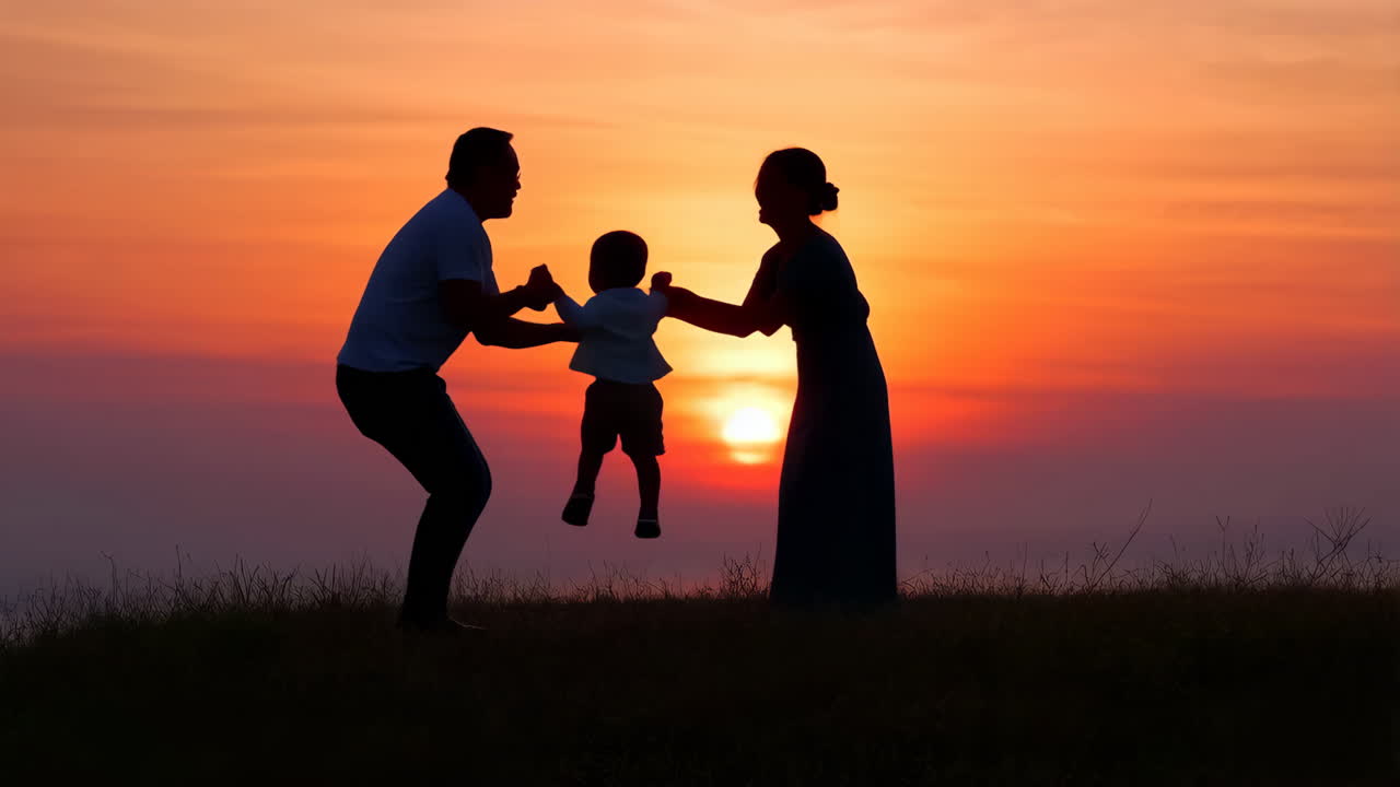 석양의 가족 실루엣