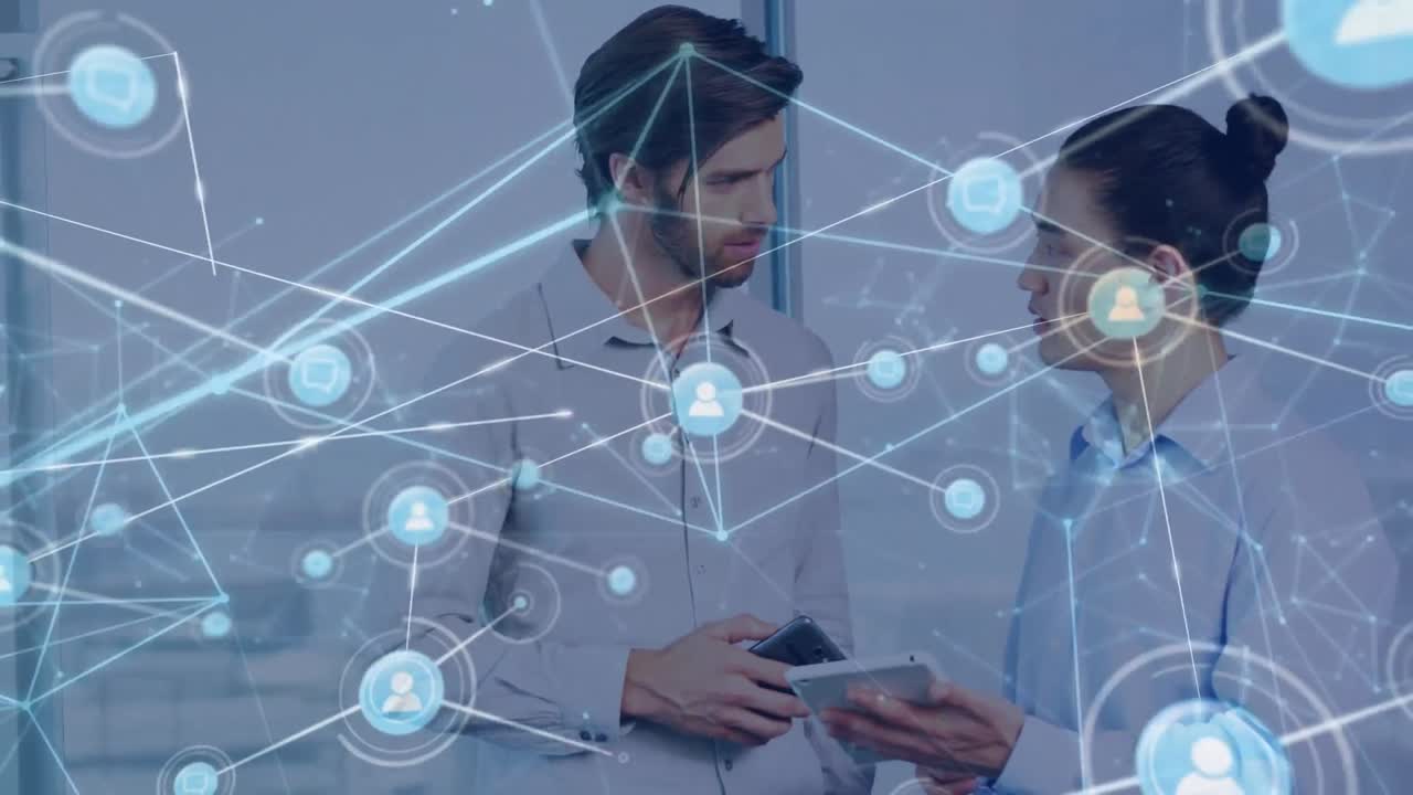 animación de conexiones entre diversas compañeras y compañeros de trabajo en la oficina