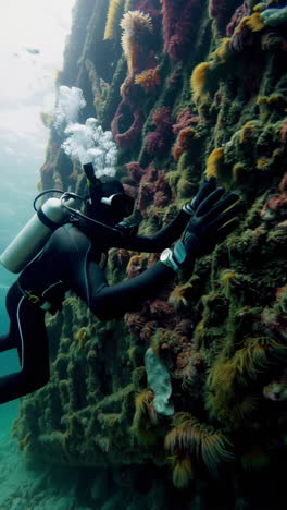 scuba diver exploring artificial reef