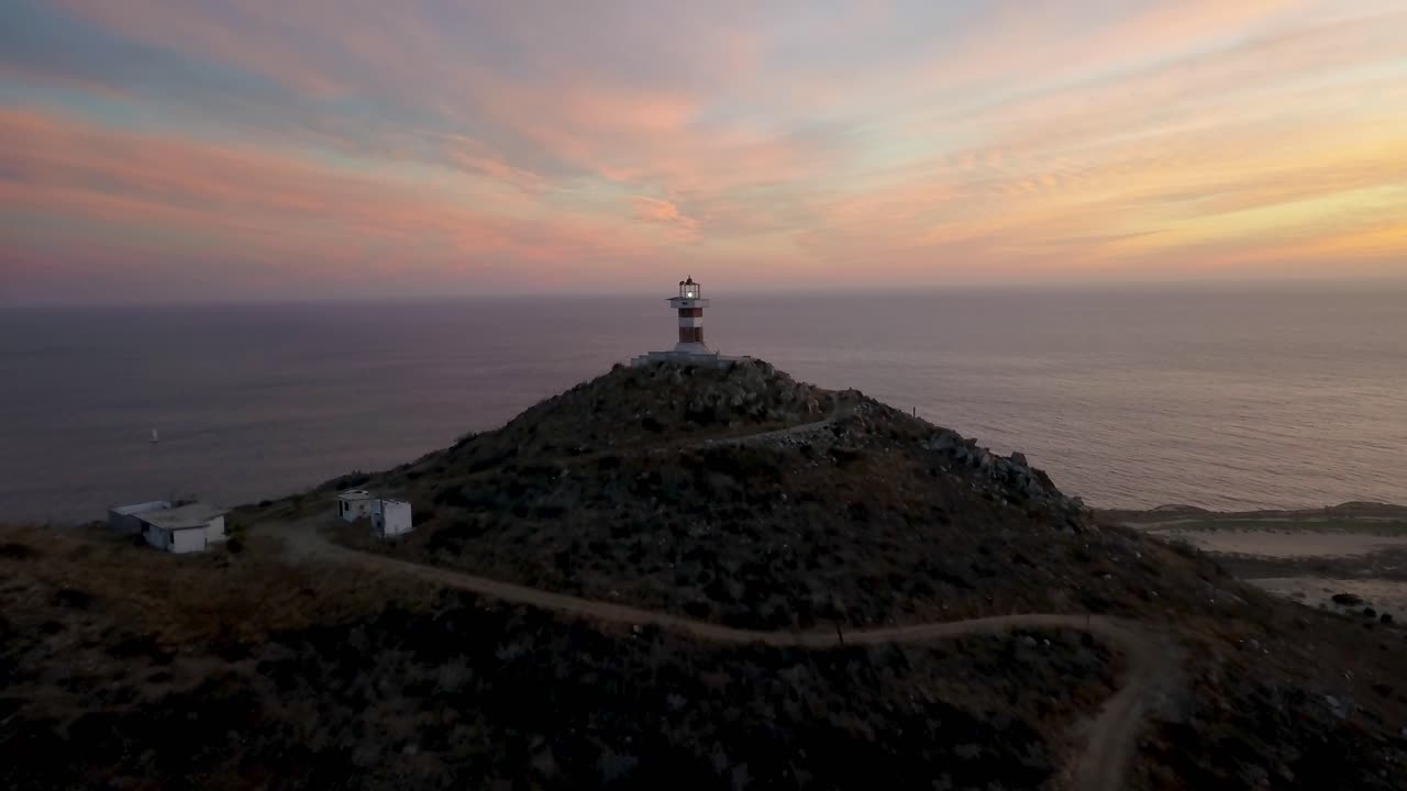Meandering road towards Cabo Falso Light, flashing beacon, Cabo San Lucas, Mexico