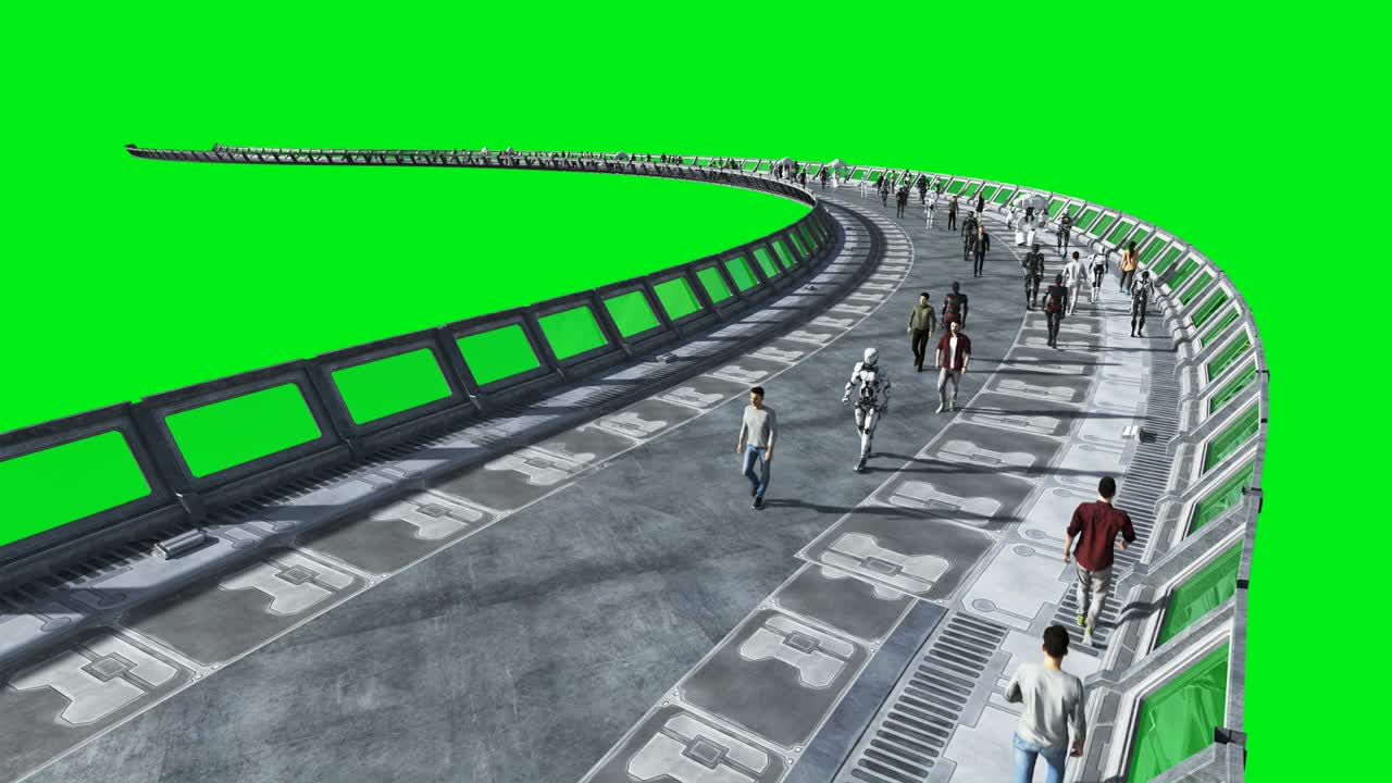 사람과 로, sci-fi 톤넬, 미래의 교통, 미래의 개념, 그린 스크린 영상, 현실적인 4k 애니메이션