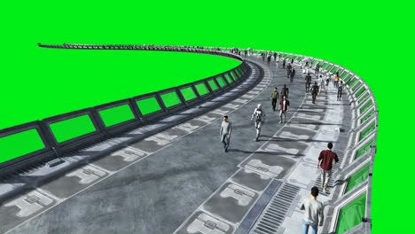 people and robots. sci fi tonnel. futuristic traffic. concept of future. green screen footage. realistic 4k animation.