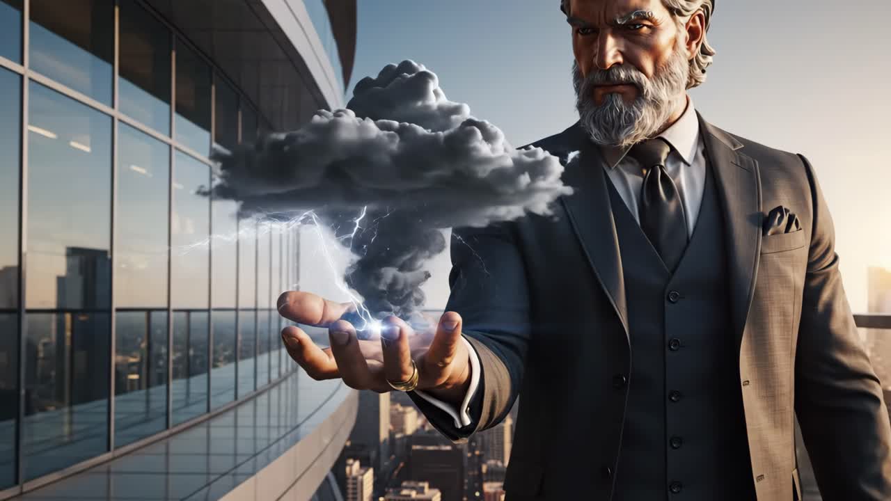 Powerful Businessman Controlling a Storm in the City