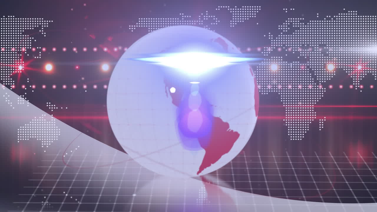전 세계와 세계 지도의 애니메이션 빛의 점 위에