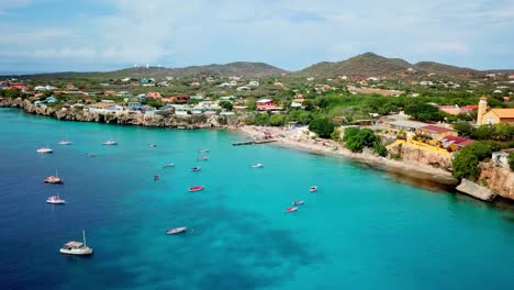 aerial orbit of forti beach in westpunt, dutch island of curacao, caribbean sea