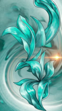 teal leaves on abstract swirl background