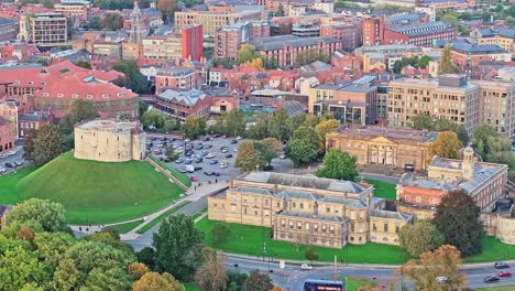 drone shot famous york castle and crown court in north england city