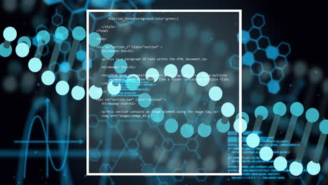 programming code and molecular structure animation over digital interface background