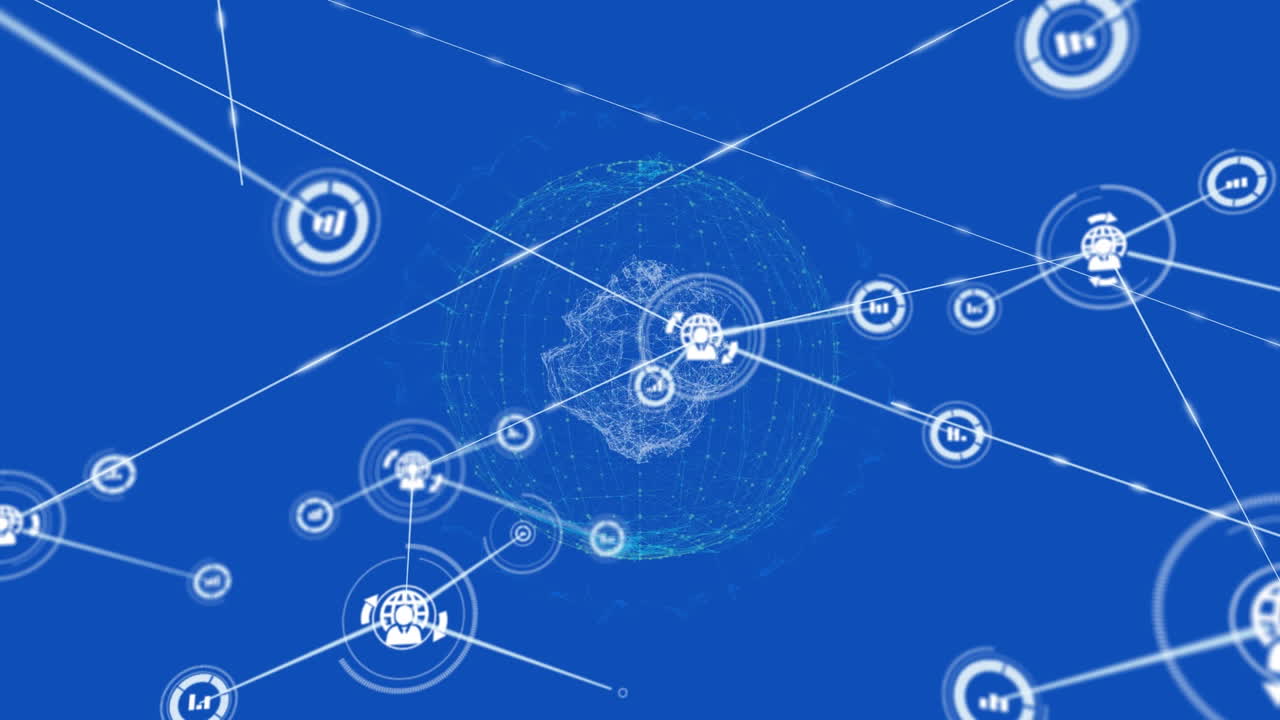 전 세계에 있는 아이콘과 연결된 네트워크의 애니메이션