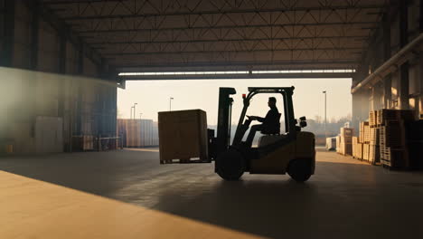 Forklift moving boxes in warehouse