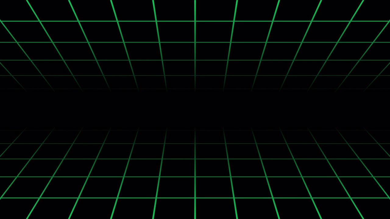 Retro Digital Green Grid Lines Scrolling on Black Background