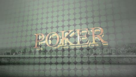 animación de prueba de póquer de casino sobre círculos y paisaje urbano