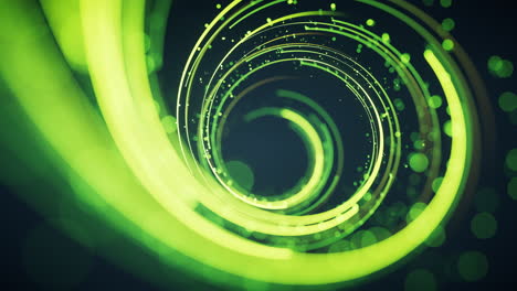 rotating glowing green vortex lines and particles background, 3d rendering.