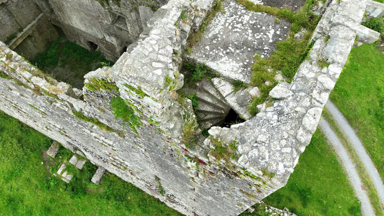 Irish Castles Leamenah castle Co.Clare on the wild Atlantic way view of spiral staircase in tower Epic Locations Ireland