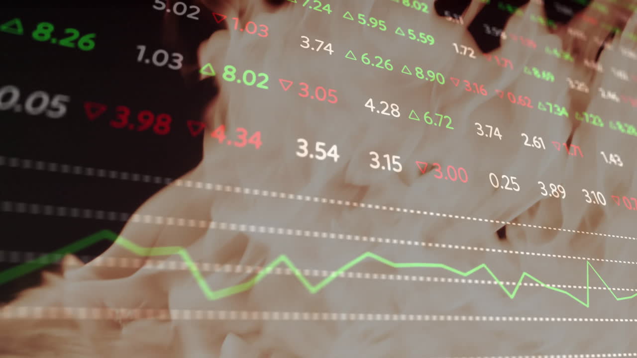 불꽃 위에서 금융 데이터 처리의 애니메이션