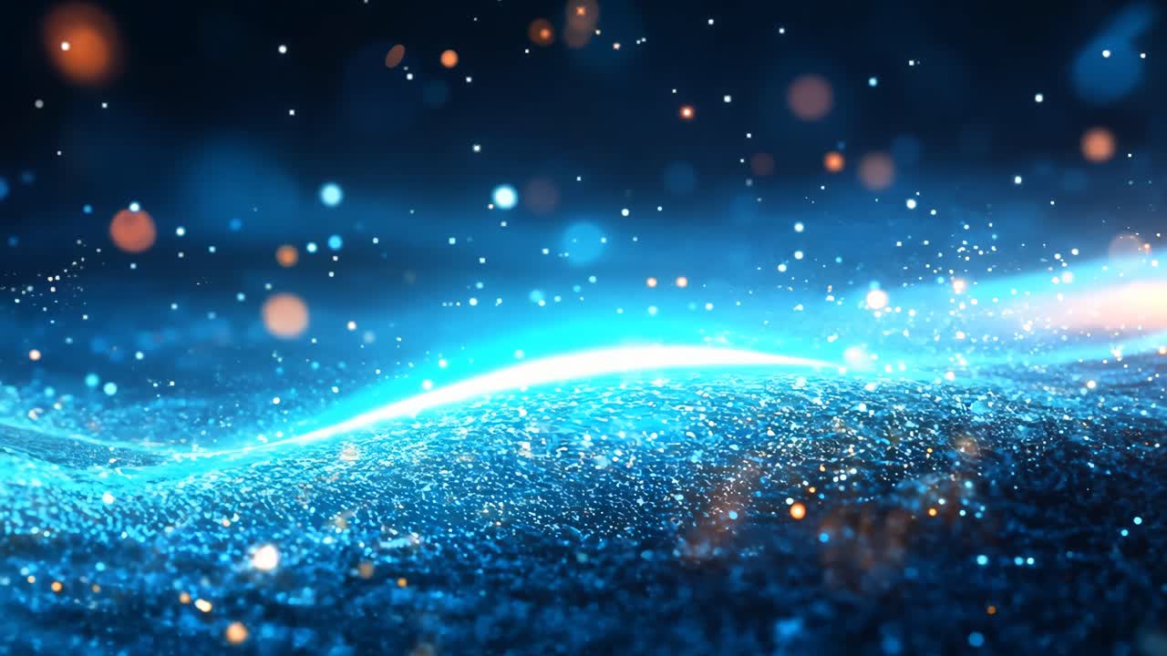 A blue sky with a lot of stars and a few orange ones. The stars are scattered all over the sky