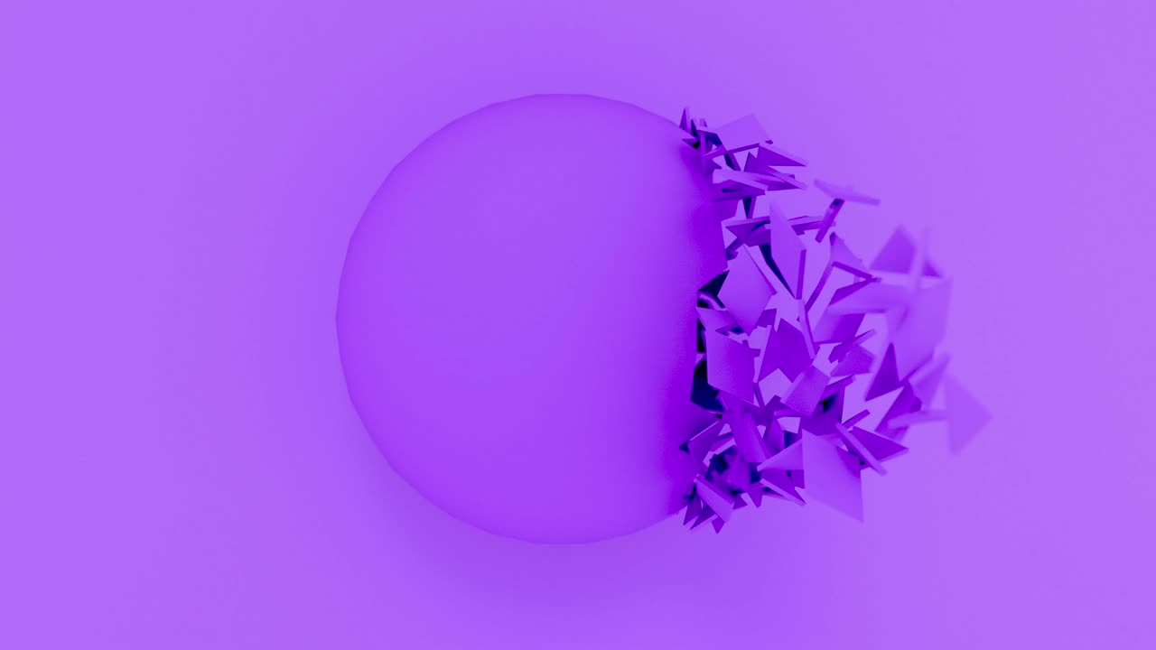 explosión de bola púrpura abstracta en fondo pastel. formas 3d renderización de animación por computadora geométrica. imágenes de bucle de 4k.