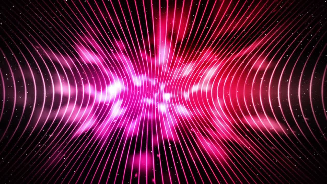 animazione di sentieri di luce rosa e rossa luminosa con neve che cade