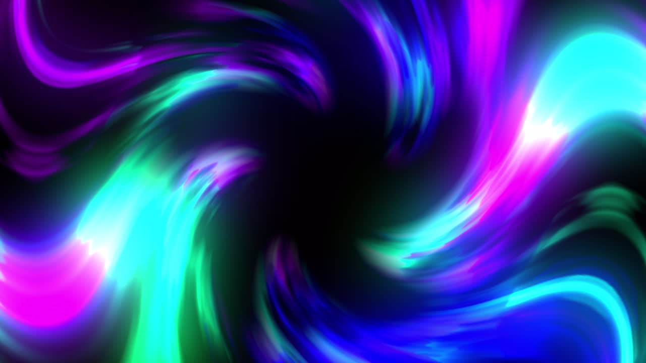 Animation of glowing blue and pink spiral of light rotating on black background