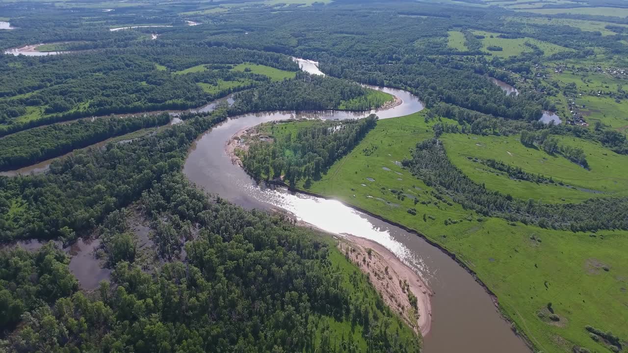 Aerial landscape with small winding river