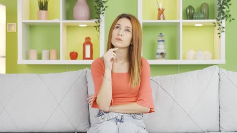 the young woman focused on thinking.