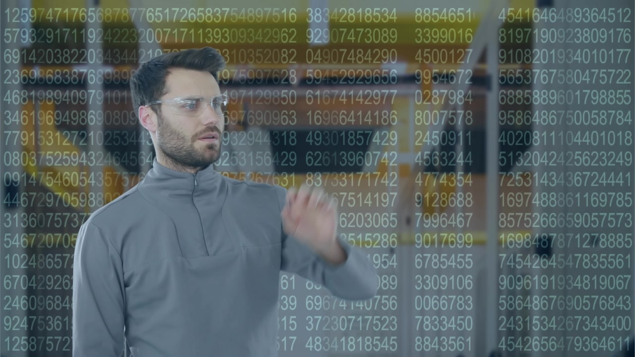 Animation of caucasian man over server room