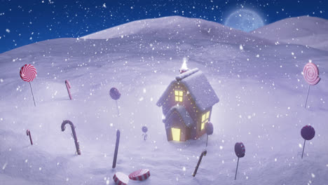 Animation-of-window-over-house-and-winter-landscape