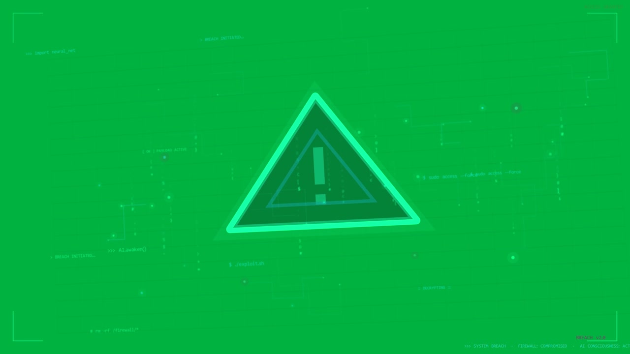 Falling cyan data streams causing triangle pulsing while nodes linking showing alert on clear grid