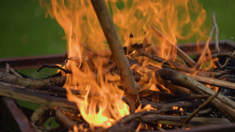 slow-mo close up of a fire being agitated by a stick