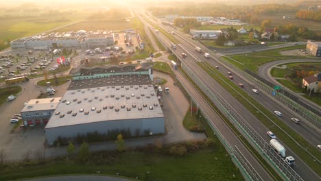 aerial view of warehouse storages or industrial factory or logistics center from above